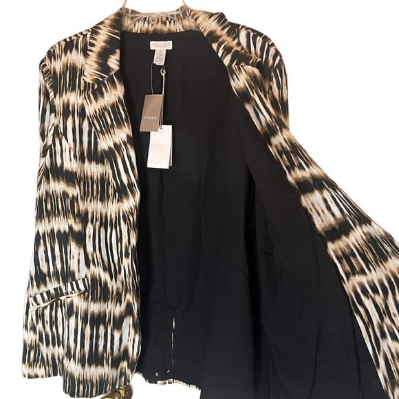Chico's Black and Cream Patterned Blazer - Picture 3 of 8